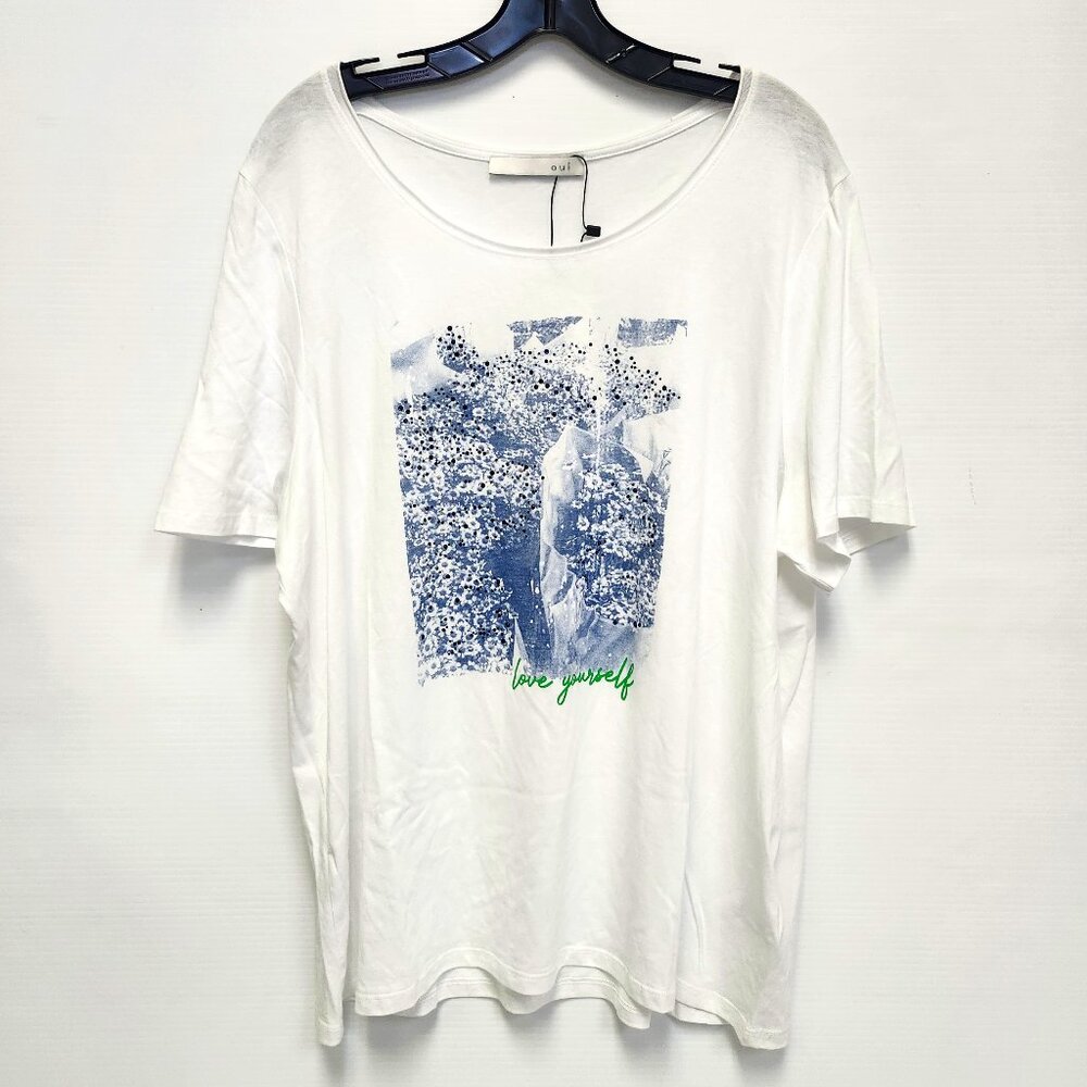 Oui Women's White/Blue Graphic "Love Yourself" Tee Size 16